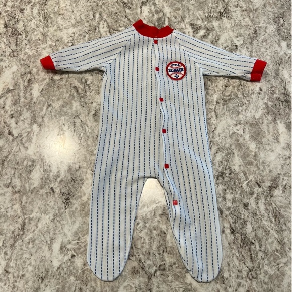 Vintage baby outfit onesie sleeper size medium 14-19lbs white blue baseball red - Picture 1 of 6